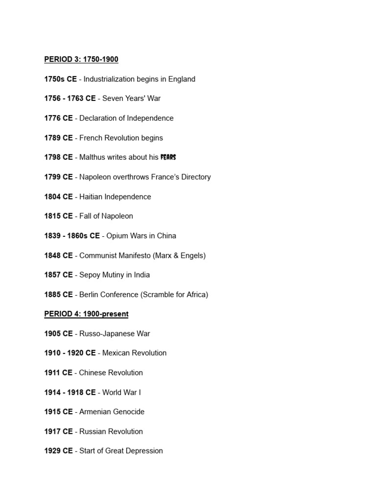 Key Historical Events: 1750-Present | PDF