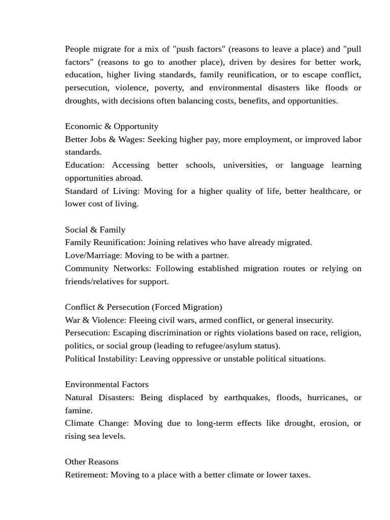 Factors Driving Human Migration | PDF