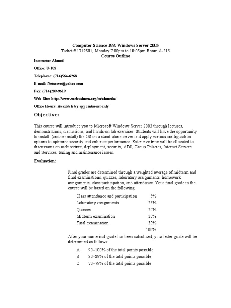Windows Server 2003 Course Overview | PDF | Windows Server 2003 | Group ...