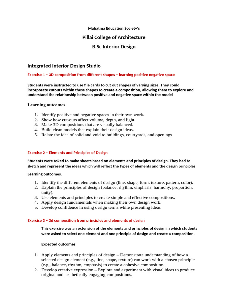 Interior Design Studio Exercises Overview | PDF | Composition (Visual ...