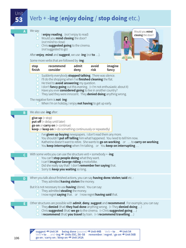 Verbs Followed by -ing Forms Explained | PDF | Question