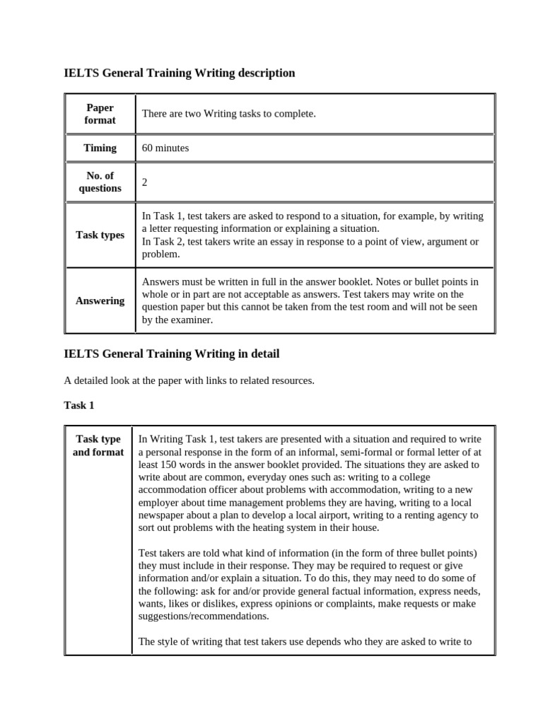 IELTS General Training Writing Guide | PDF | International English ...
