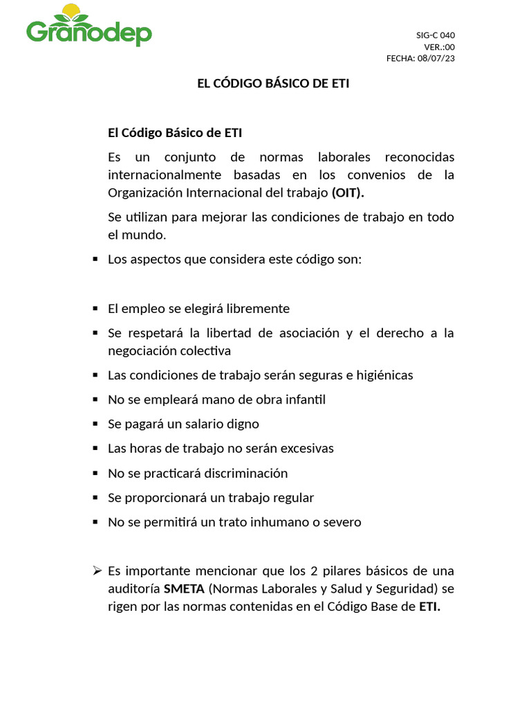 Código Básico de ETI: Normas Laborales | PDF