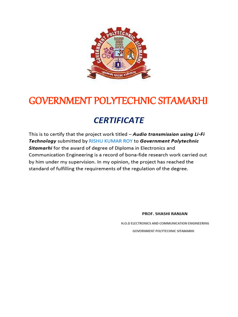 Government Polytechnic Sitamarhi: Certificate | PDF