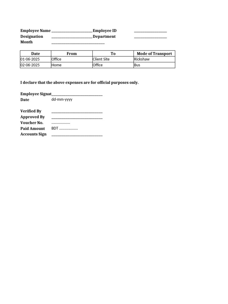 Employee Expense Report Template | PDF