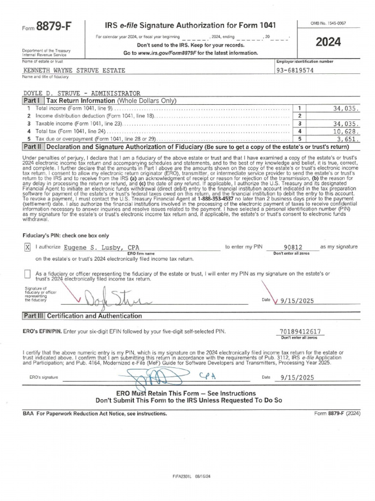 Kenneth Struve Final Tax Paperwork | PDF