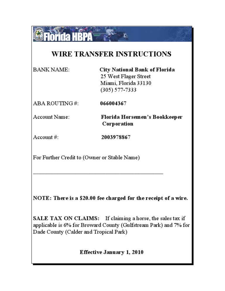 Wire Transfer Instructions for Claims | PDF