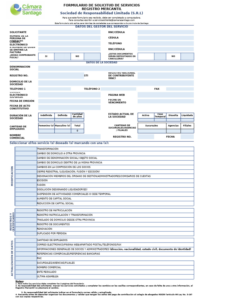 Formulario para S.R.L en Santiago | PDF | Sociedad de responsabilidad ...