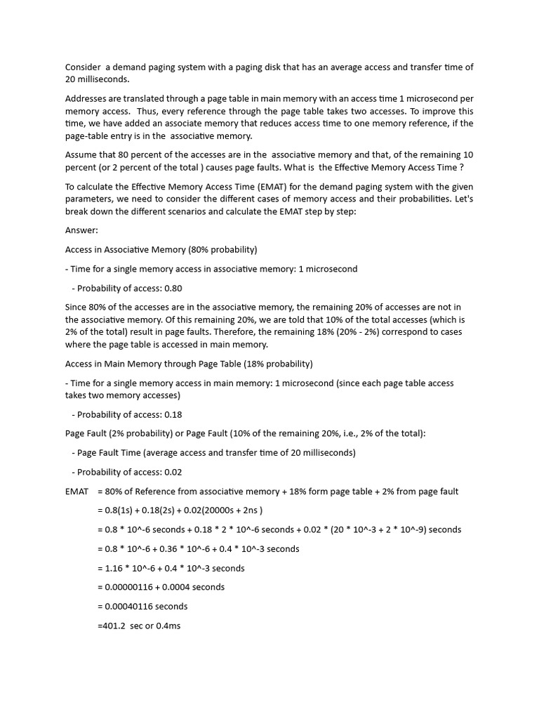 Effective Memory Access Time Calculation | PDF