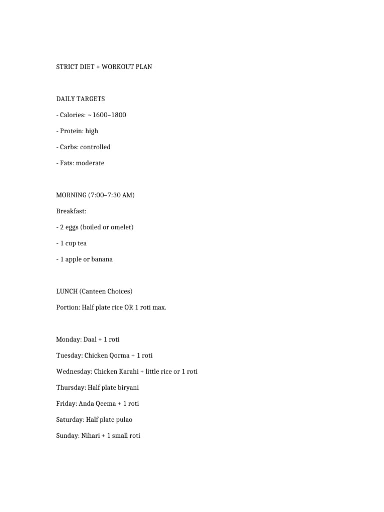 Diet Workout Plan | PDF