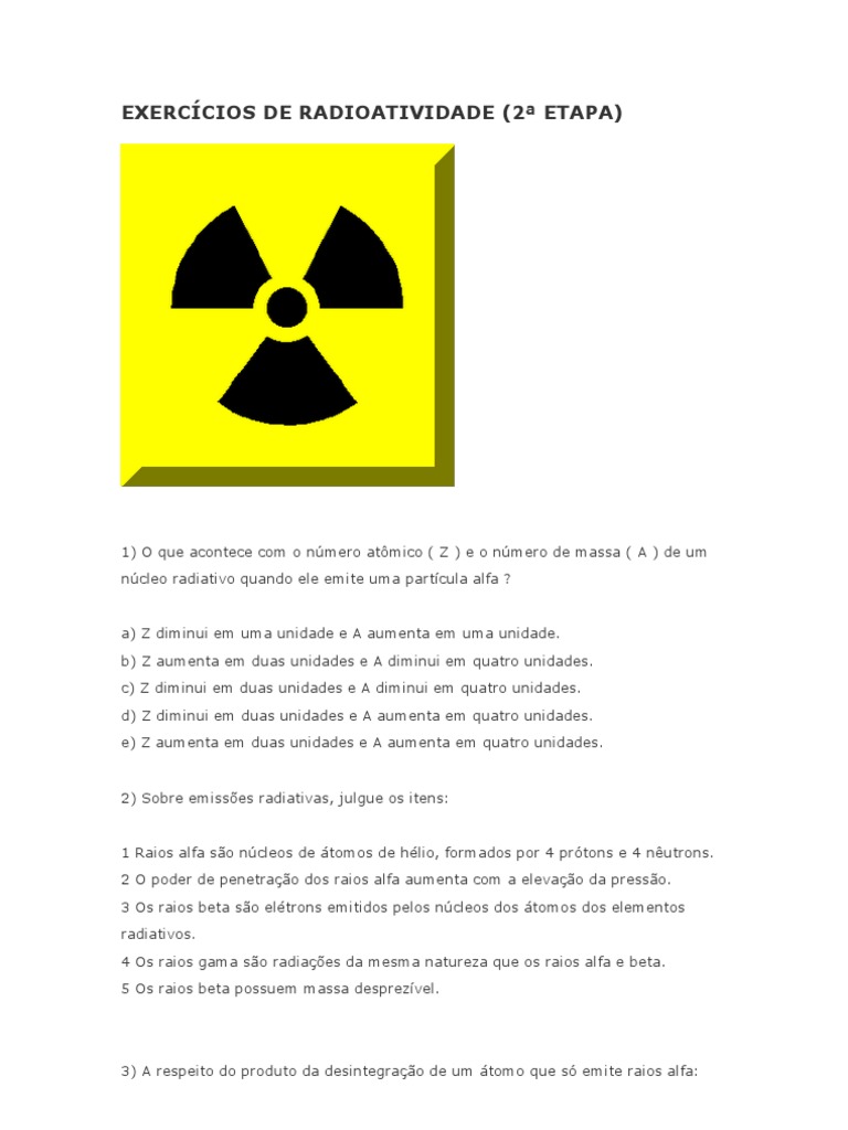 Exercícios de Radioatividade | Radioatividade | Nêutron