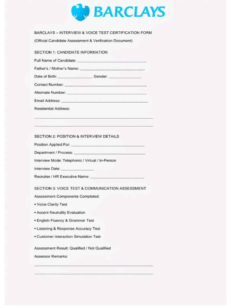 Barclays Interview Verification Document PDF | PDF