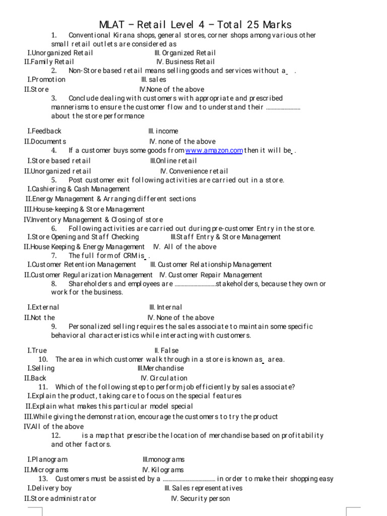 Retail Level 4 Exam Questions Guide | PDF