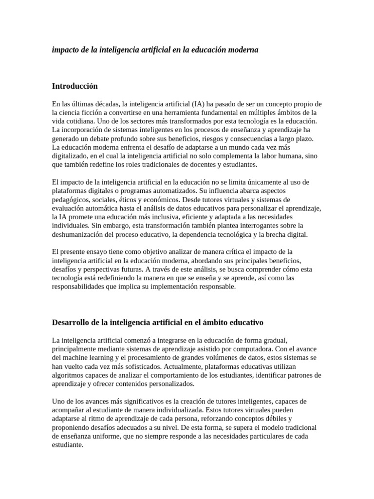 IA y su impacto en la educación moderna | PDF
