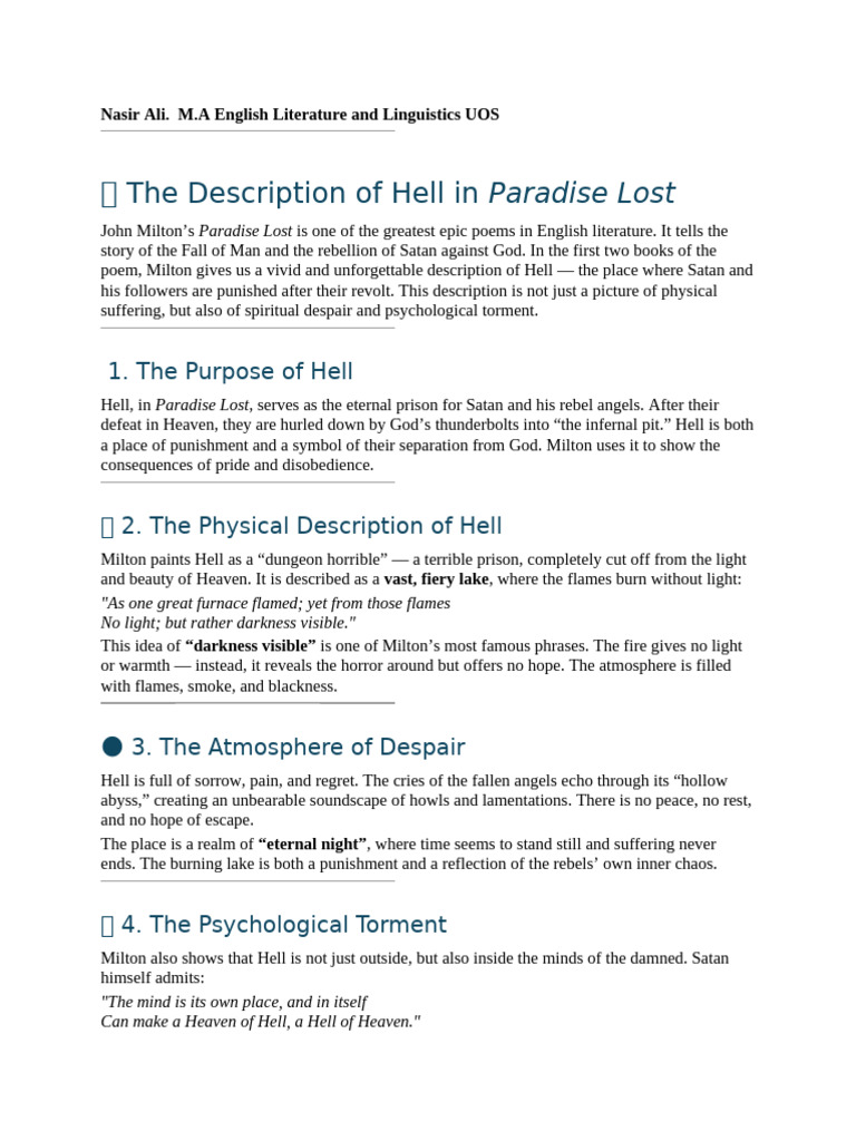 Hell's Description in Paradise Lost | PDF | Hell | Paradise Lost