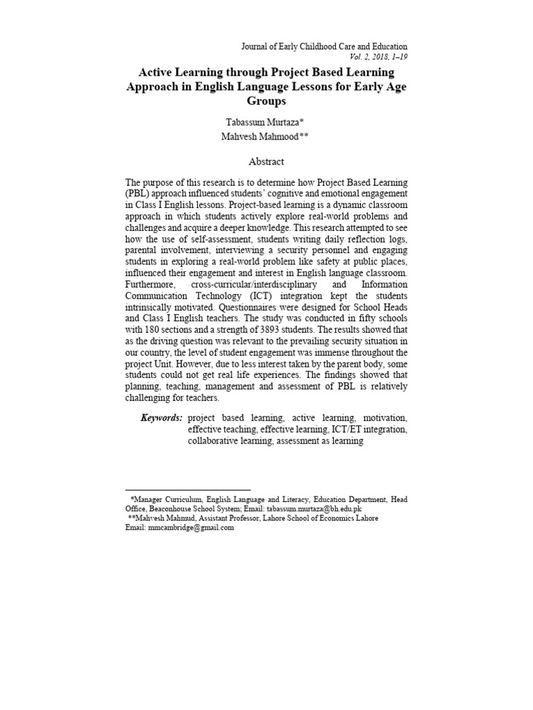 Project-Based Learning in Early English Education | PDF | Learning ...