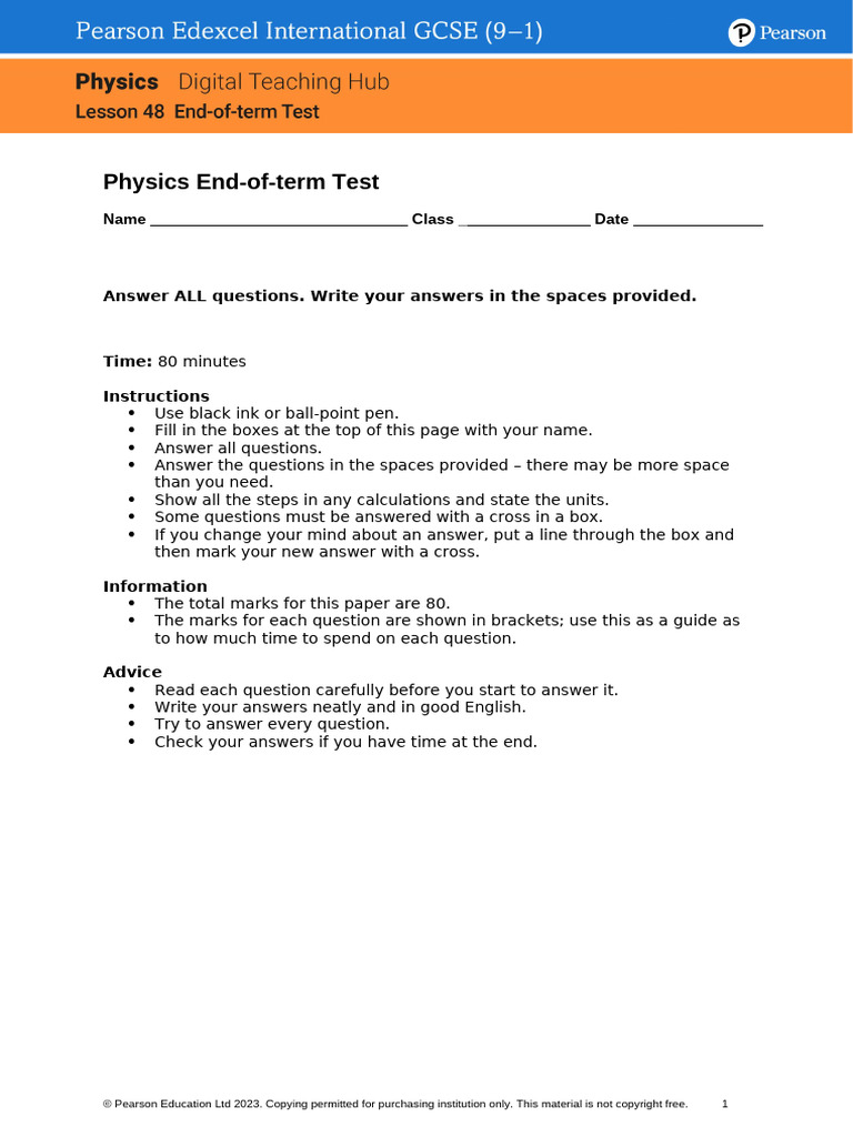 Physics End-of-Term Test Instructions | PDF | Mirror | Pitch (Music)