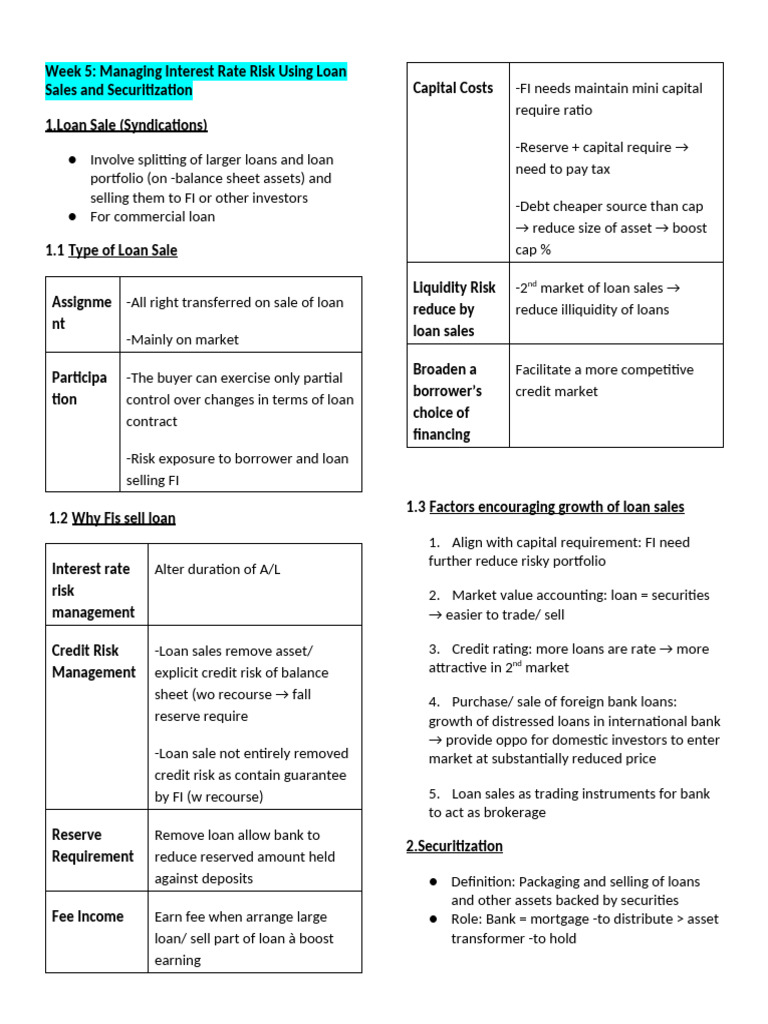 Managing Interest Rate Risk in Loans | PDF | Securitization | Mortgages