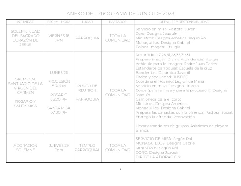 Anexo de Junio 2023 | PDF | Adoración Cristiana Y Liturgia | Fiestas ...