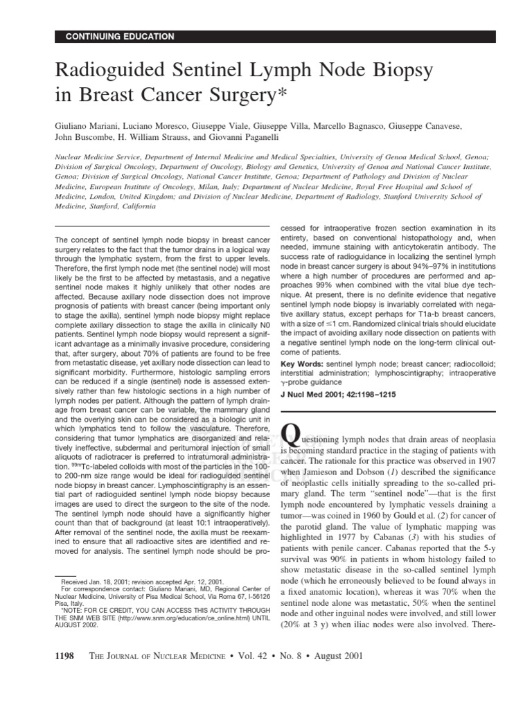 Radioguided Sentinel Lymph Node Biopsy in Breast Cancer Surgery | PDF ...