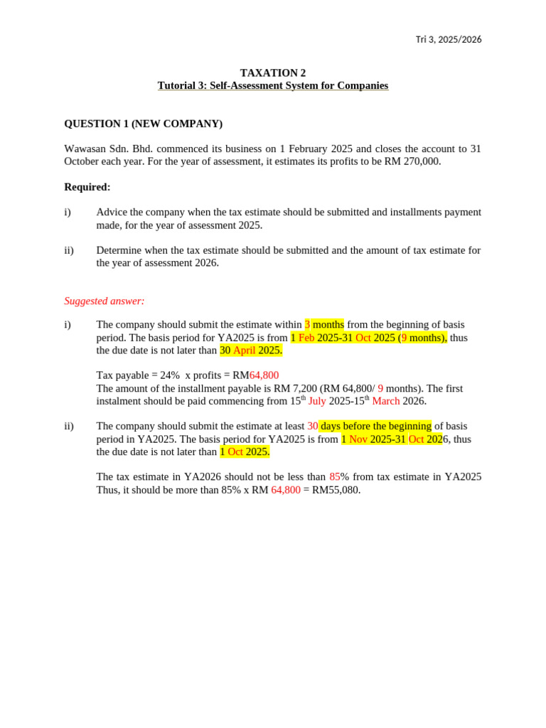 Tax Self-Assessment Guide for Companies | PDF | Taxes | Money