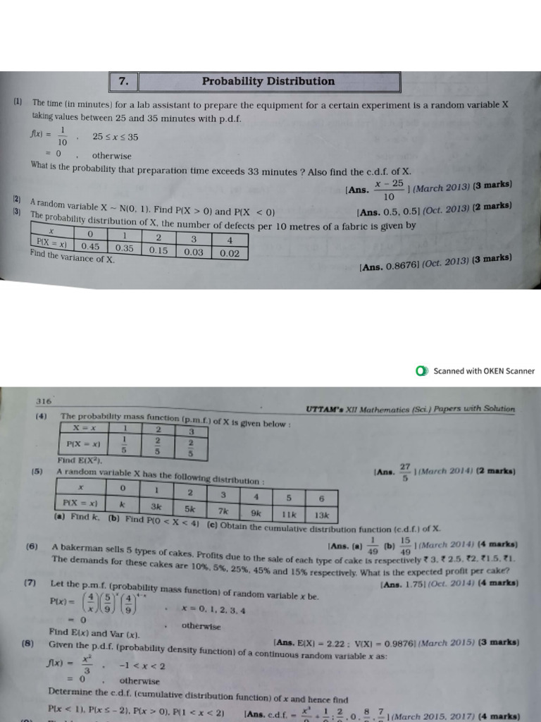 Board Pyq On Probability Distribution (Maths II) | PDF