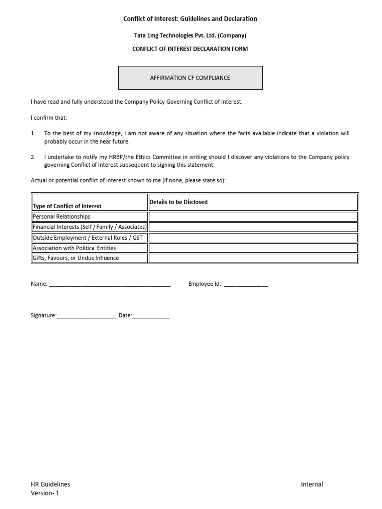 Conflict of Interest Declaration Guidelines | PDF