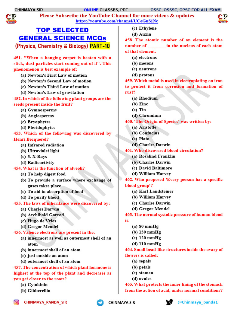 General Science MCQs for OSSC Exams | PDF