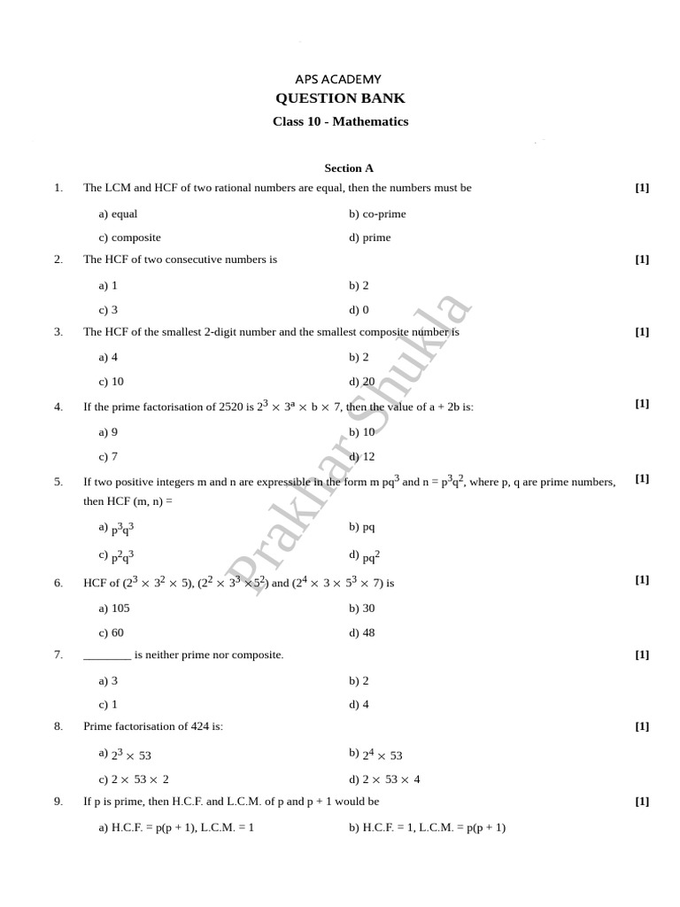 Class 10 Mathematics Question Bank | PDF | Numbers | Abstract Algebra