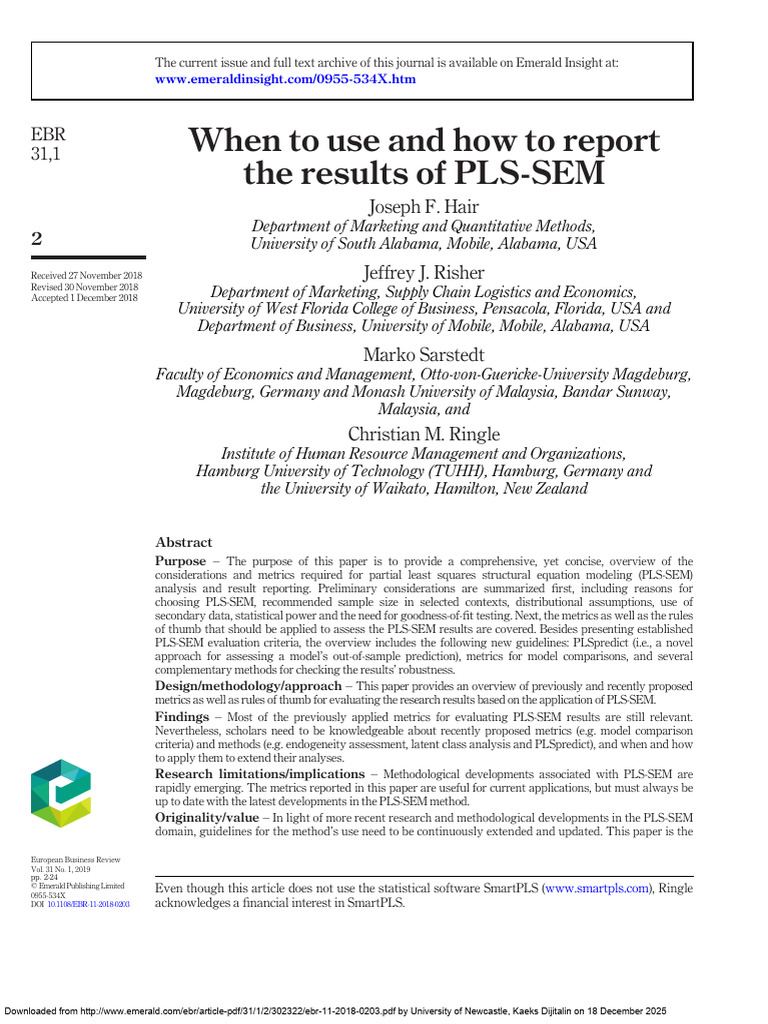 PLS-SEM: Guidelines for Use and Reporting | PDF | Structural Equation ...