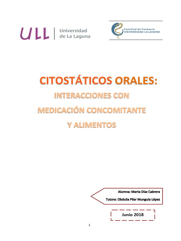Citostaticos Orales Interacciones Con Medicacion Concomitante y ...
