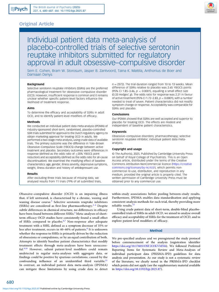 Efficacy of SSRIs in Adult OCD Treatment | PDF | Selective Serotonin ...