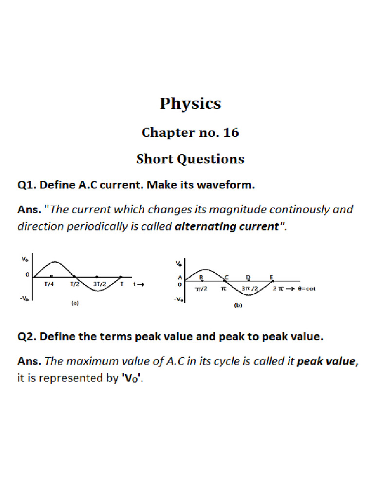 Physics Chapter No. 16 SQ | PDF