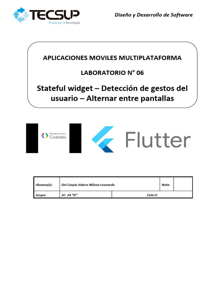 Lab06 - Stateful Widget - Gestos Del Usuario - Alternar Entre Pantallas ...