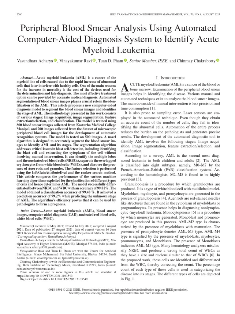 Automated AML Diagnosis via Blood Smear Analysis | PDF | White Blood ...