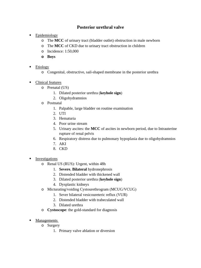 Posterior Urethral Valve Overview | PDF