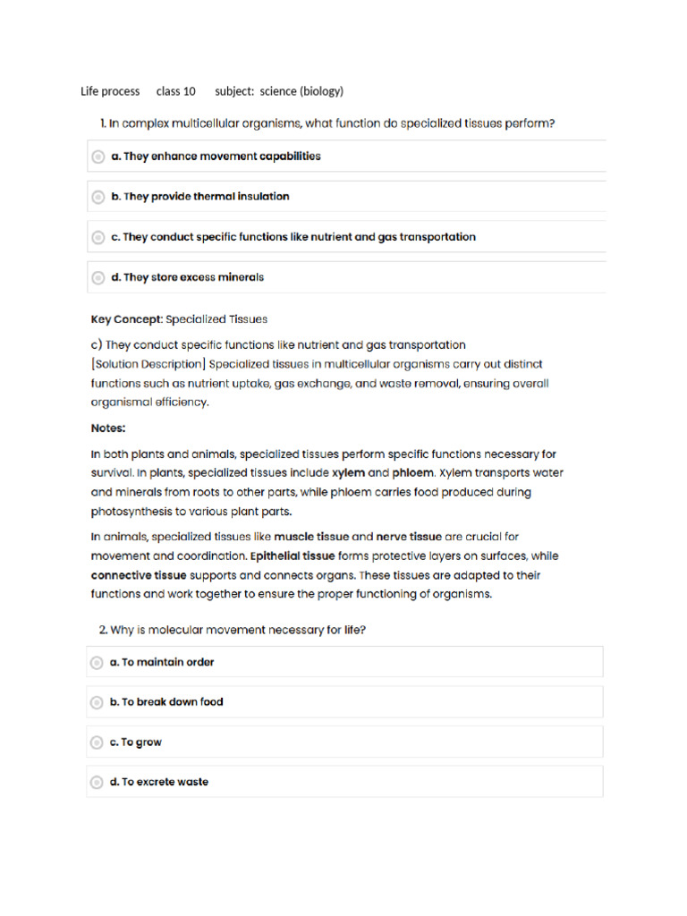 Class 10 Life Process Bology Competency Based Questions | PDF