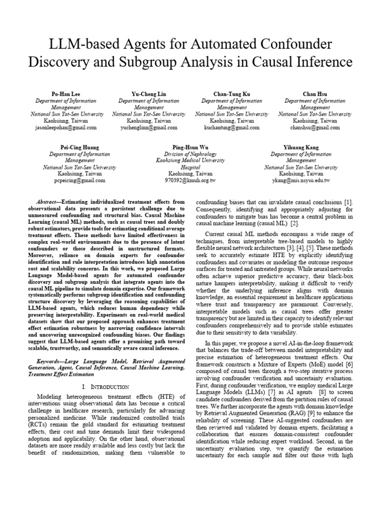 LLM Agents for Confounder Discovery | PDF | Confounding | Causality