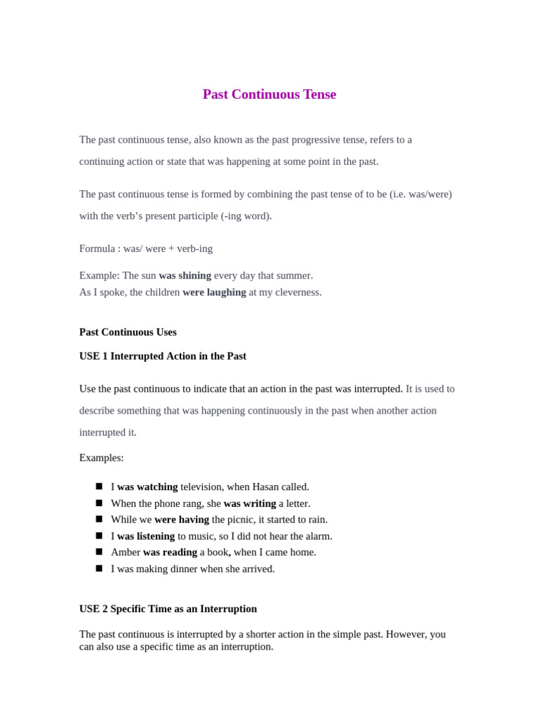 Understanding Past Continuous Tense | PDF