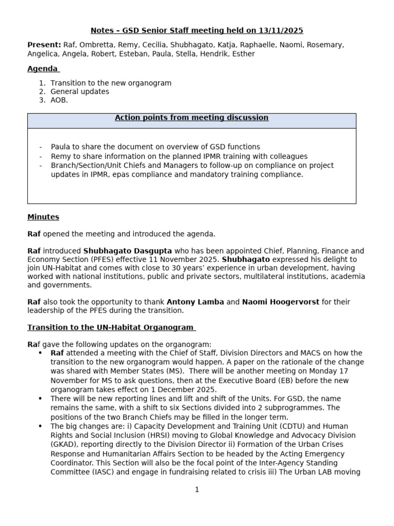 Notes of GSD Senior Staff Meeting - 13 November 2025+Rt | PDF