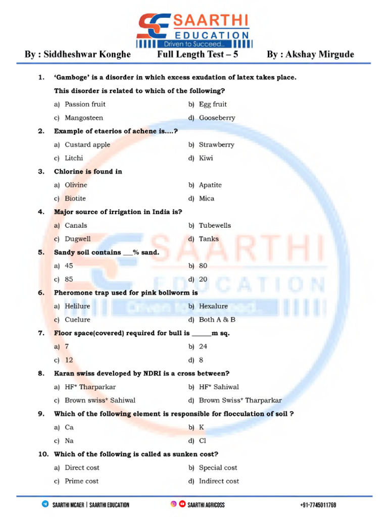 Full Length Test - 5 @agril - Galaxy | PDF