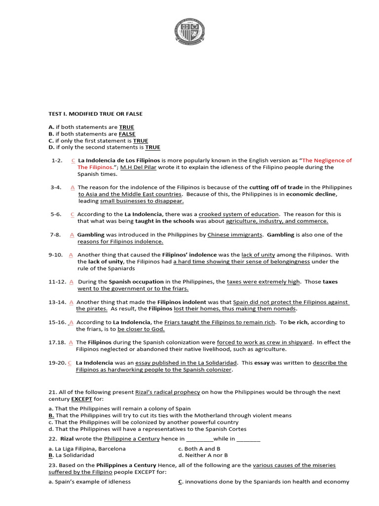 Rizal's Life and Works Quiz Guide | PDF | Philippines