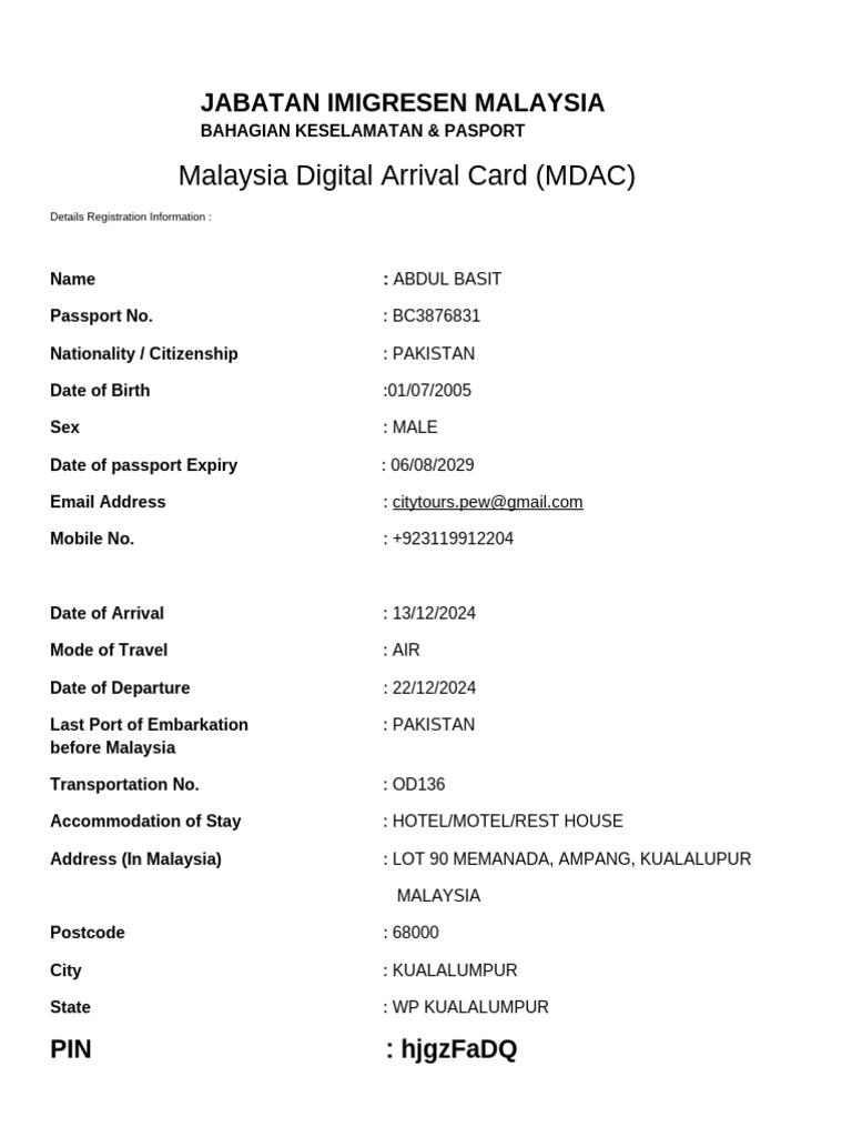 Malaysia Digital Arrival Card Details | PDF