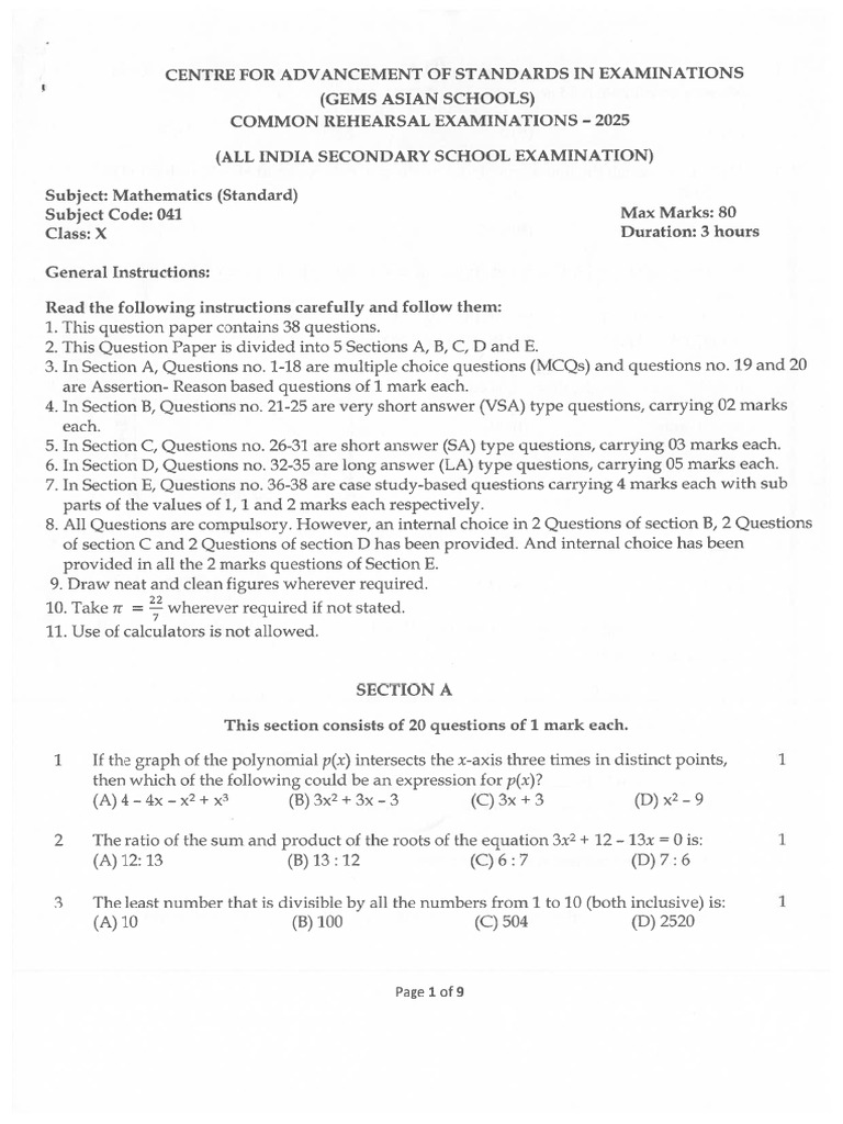 Grade 10 - CASE - Math Standard | PDF