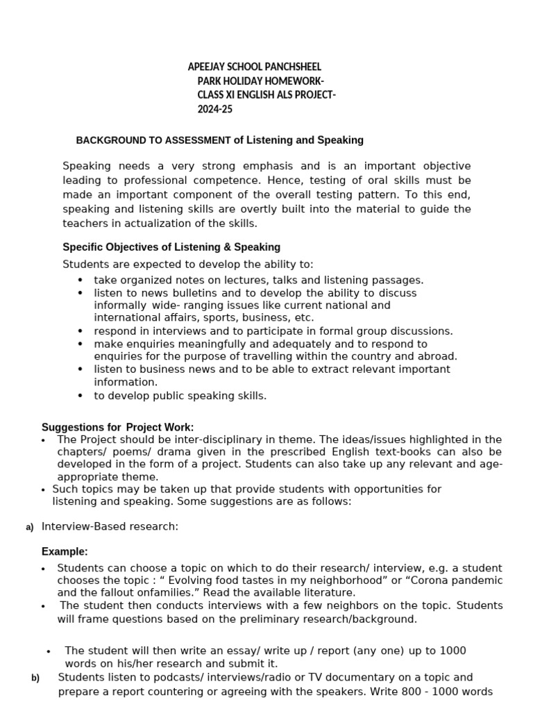 Class Xi English Project Work 2024-25 | PDF | Essays | Human Communication