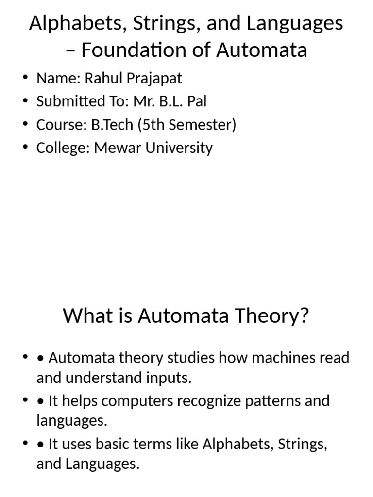 Automata Theory: Alphabets and Strings | PDF