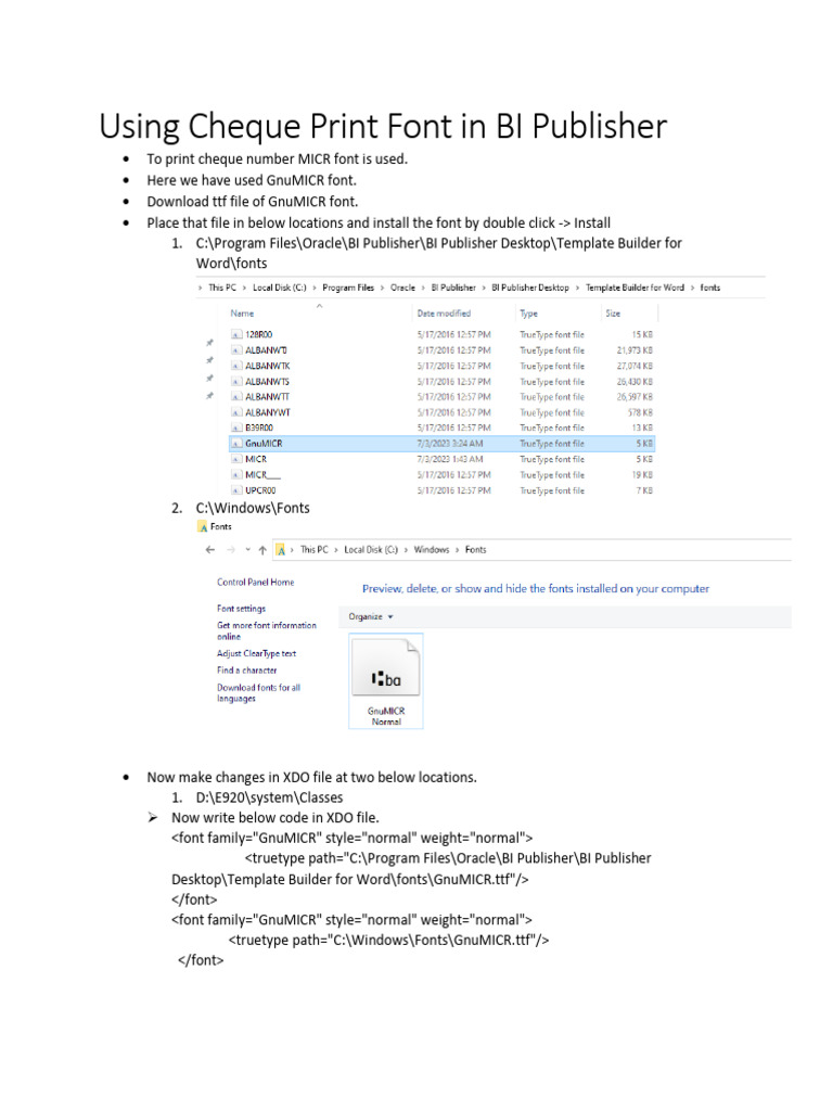 Using Cheque Print Font in BI Publisher | PDF