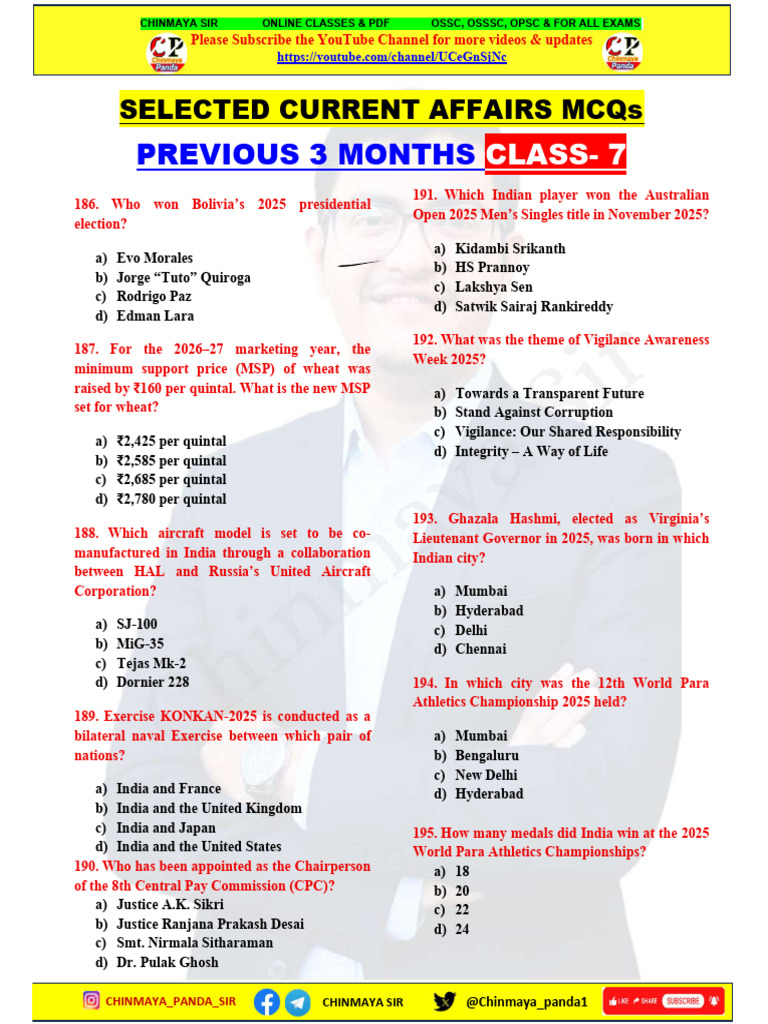 Current Affairs MCQs for Competitive Exams | PDF