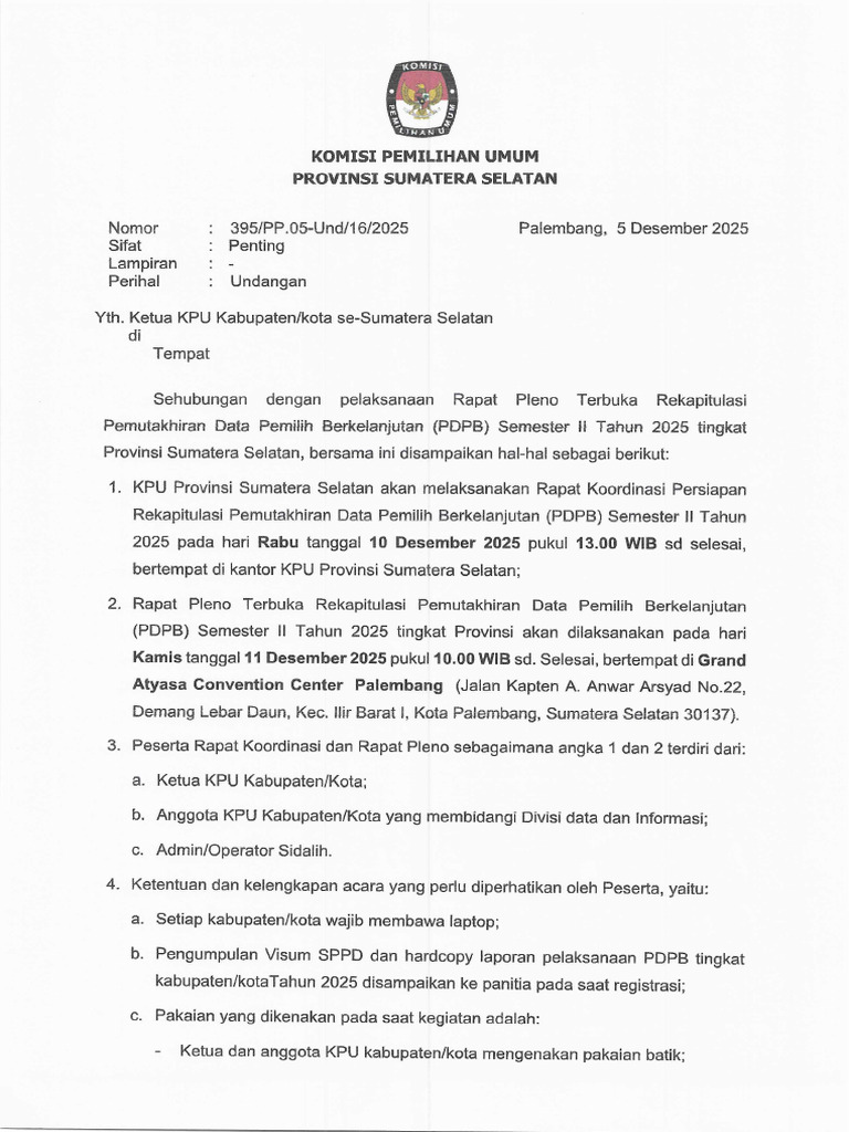 Undangan KPU KabKota PDPB 2025 | PDF
