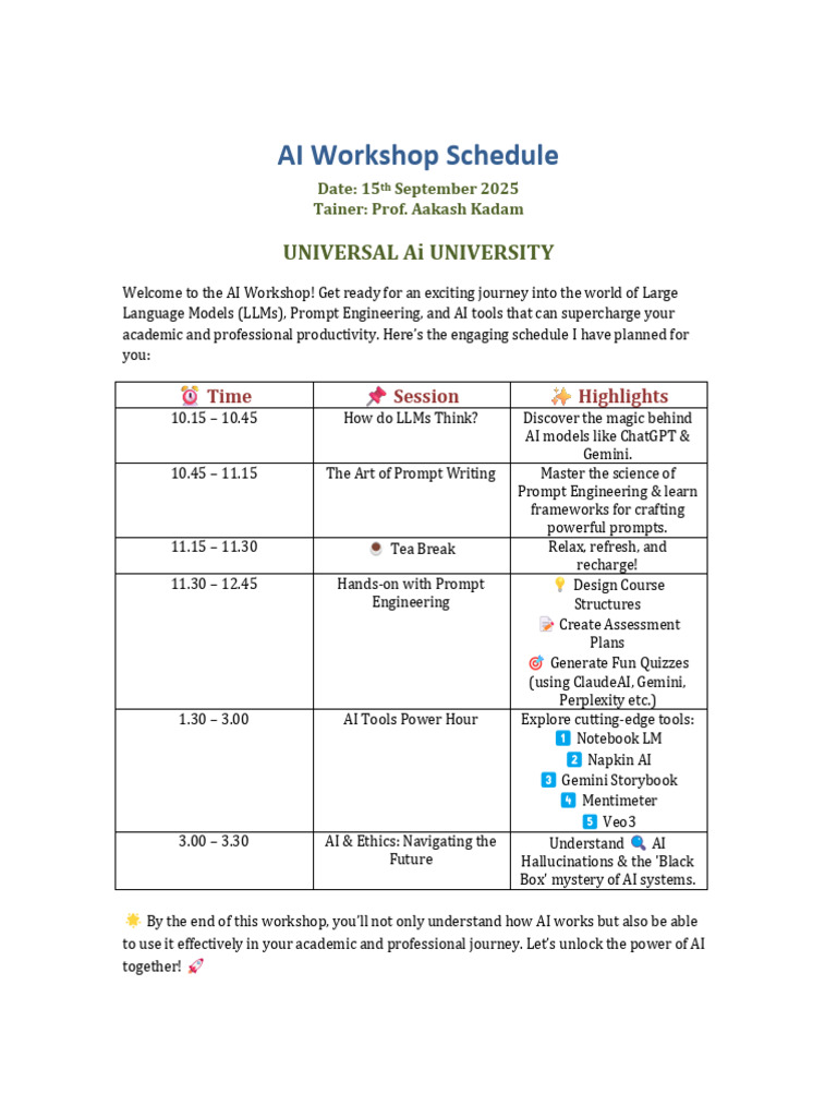 AI Workshop Schedule BIS | PDF | Human Communication | Computational ...